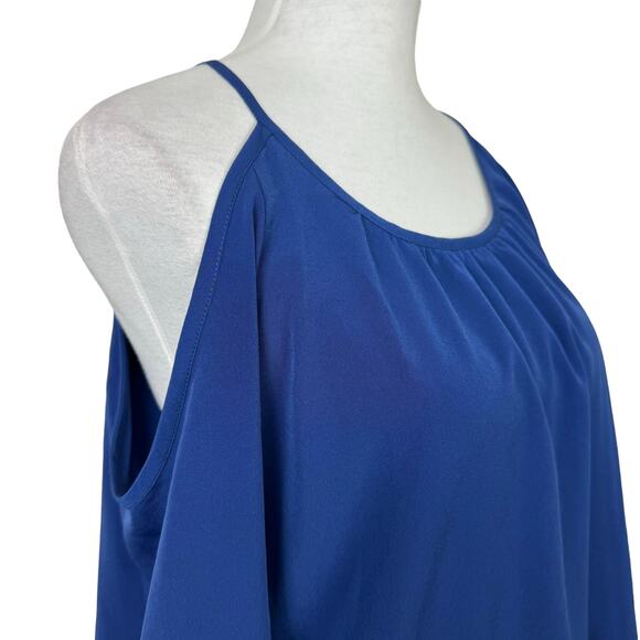 VaVa by Joy Han Royal Blue Cold Shoulder Ruffle Lace Trim Blouse - Picture 6 of 11
